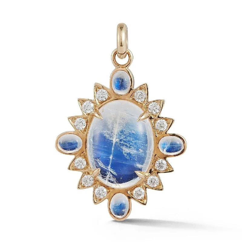 14K Gold Rainbow Moonstone & Diamond Nora Charm