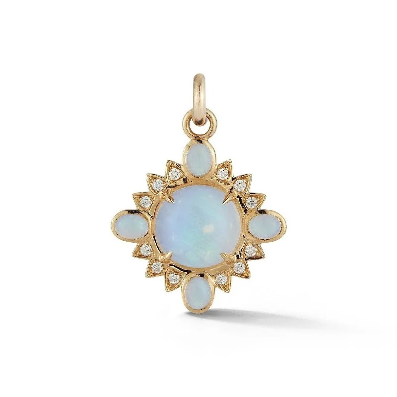 14K Gold Rainbow Moonstone & Diamond Mini Nora Charm