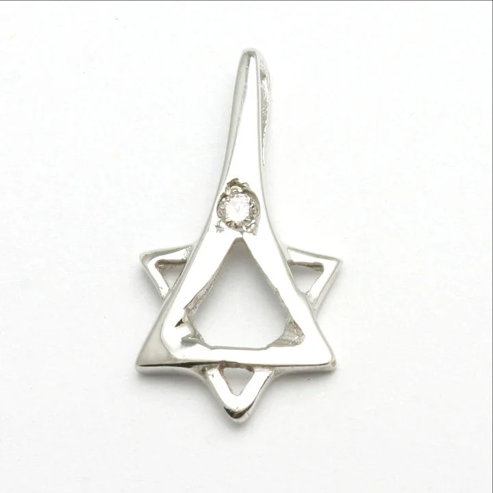 14k White Gold and Diamond Star of David Pendant