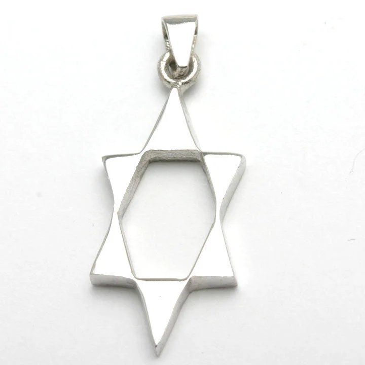 14k White Gold Modern Star of David Pendant Elongated Solid