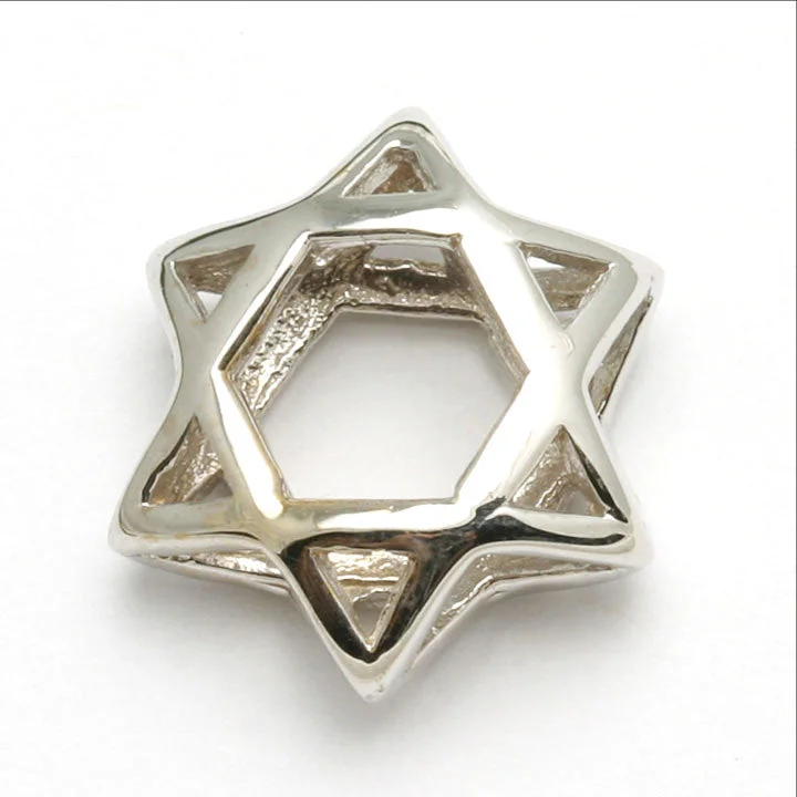 14k White Gold Star of David Pendant Double Sided