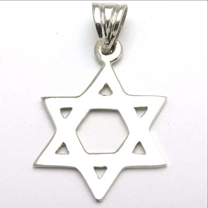 14k White Gold Jewish Star of David Large Pendant