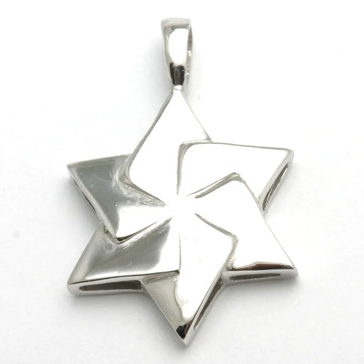 14k White Gold Jewish Star of David Pendant Modern