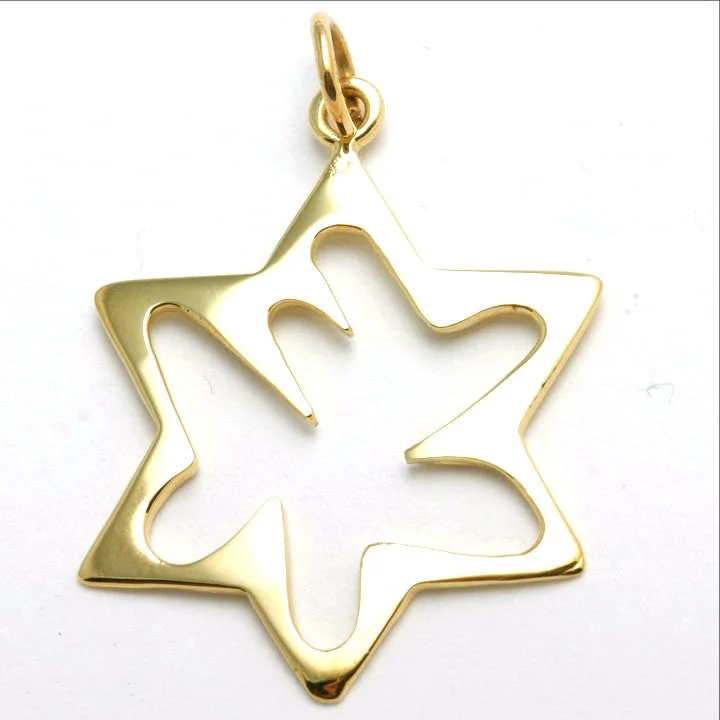 14k Yellow Gold Star of David with Abstract Chai Pendant