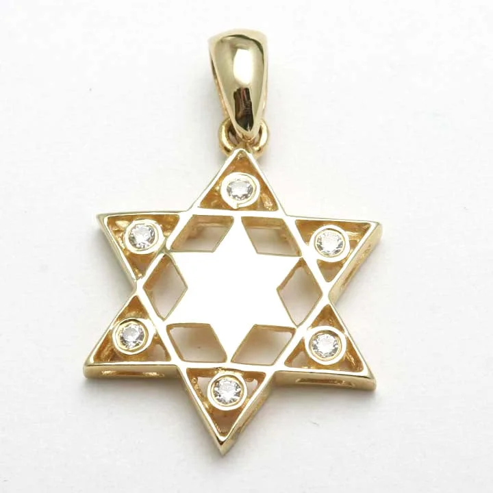 14k Yellow Gold Diamond Star of David Pendant Bezel