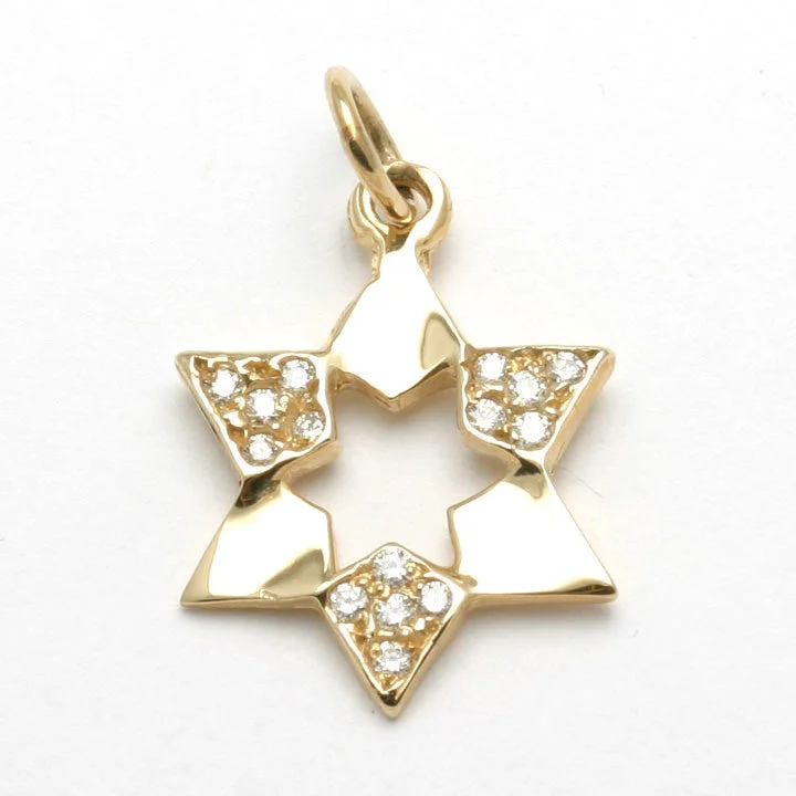 14k Yellow Gold Diamond Star of David Pendant