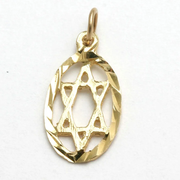 14k Yellow Gold Jewish Star of David Oval Pendant