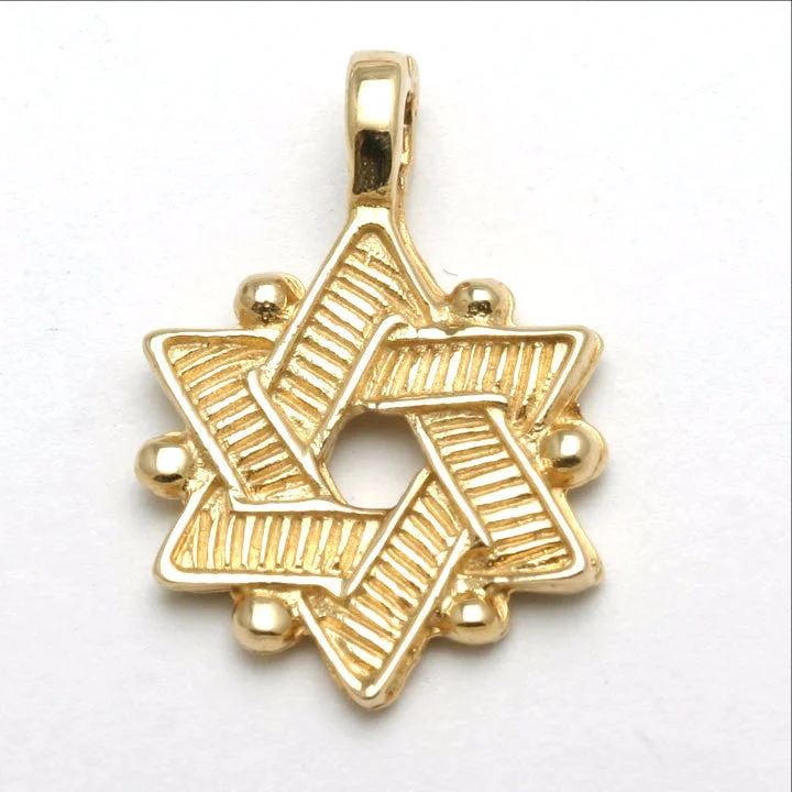 14k Yellow Gold Jewish Star of David Pendant Textured Double Sided