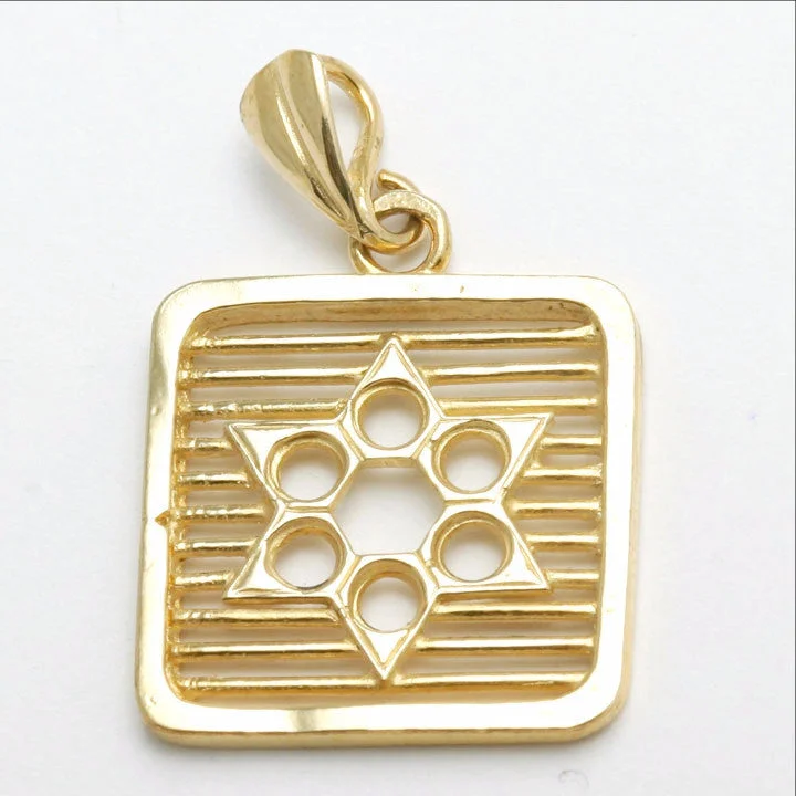 14k Yellow Gold Square Star of David Pendant Lines