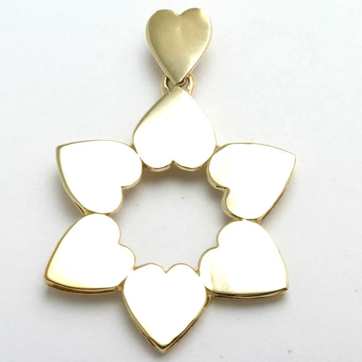 14k Yellow Gold Hearts Star of David Pendant