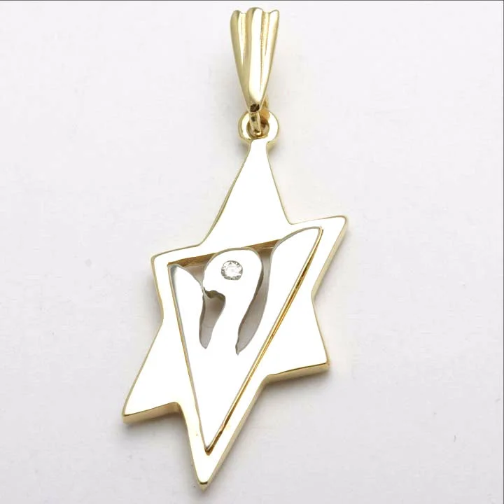 14k Yellow & White gold Diamond Jewish Star of David Pendant Dove