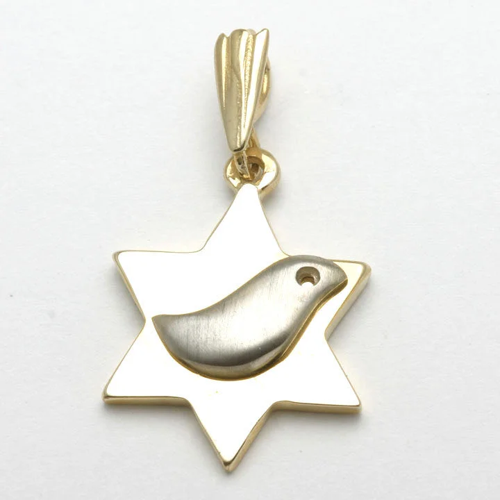 14k Yellow & White Gold Jewish Star of David Dove Pendant