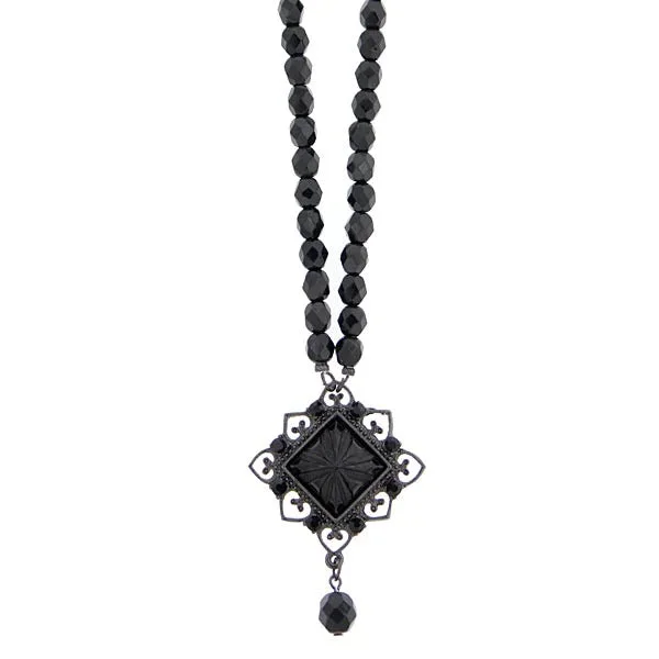 Black Square Beaded Necklace