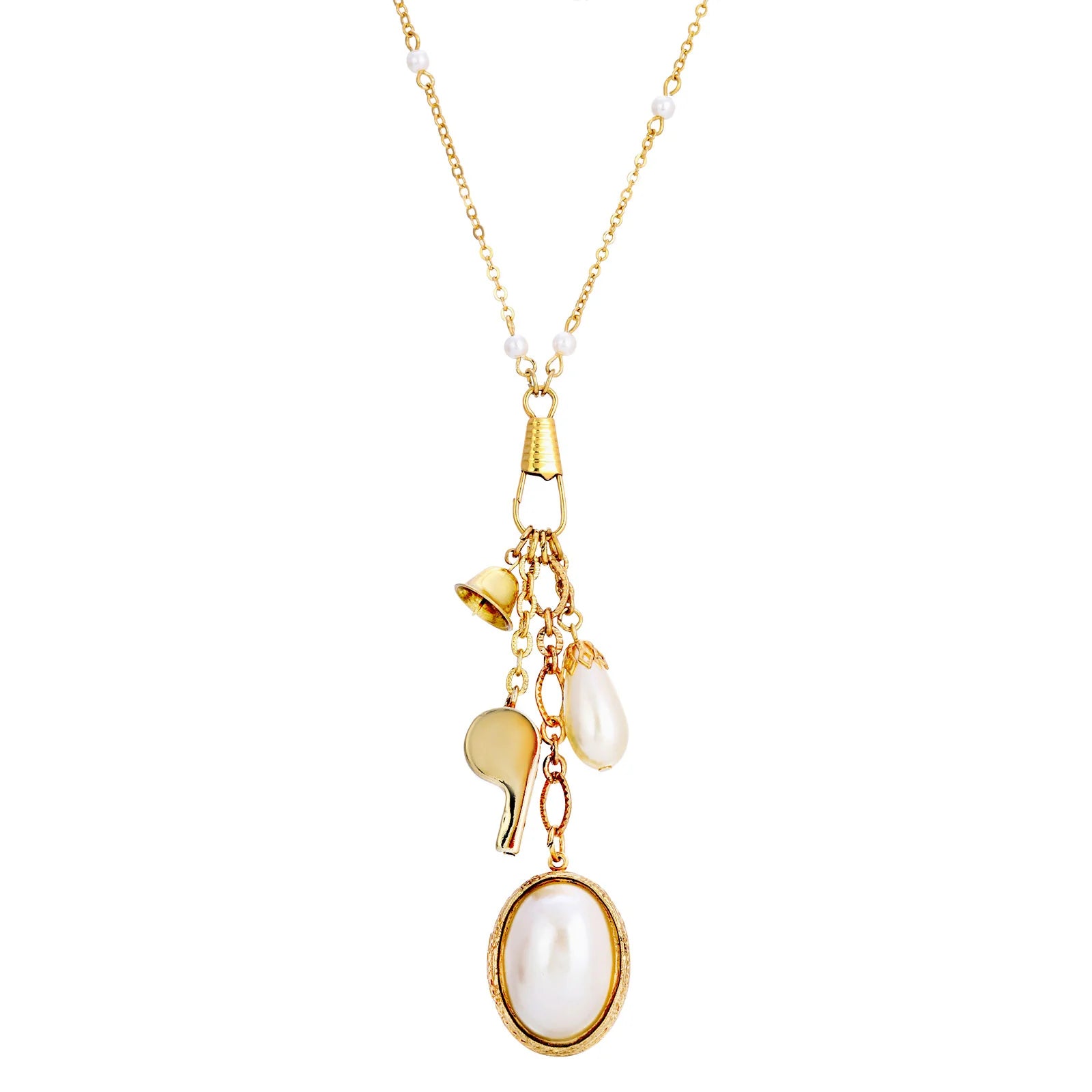 Elegant Faux Pearl Locket With Whistle Bell Charm Necklace