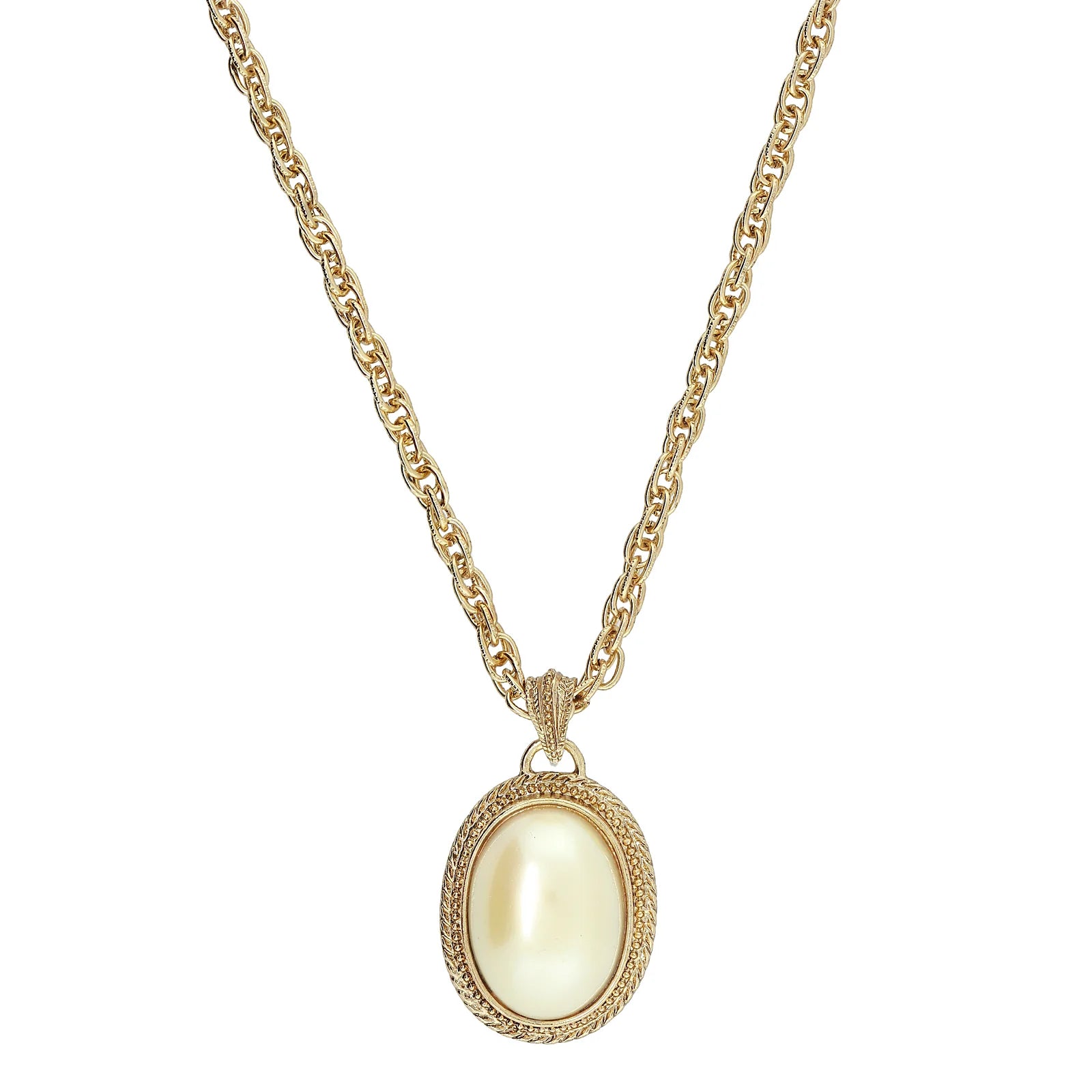 Faux Pearl Oval Drop Pendant Necklace