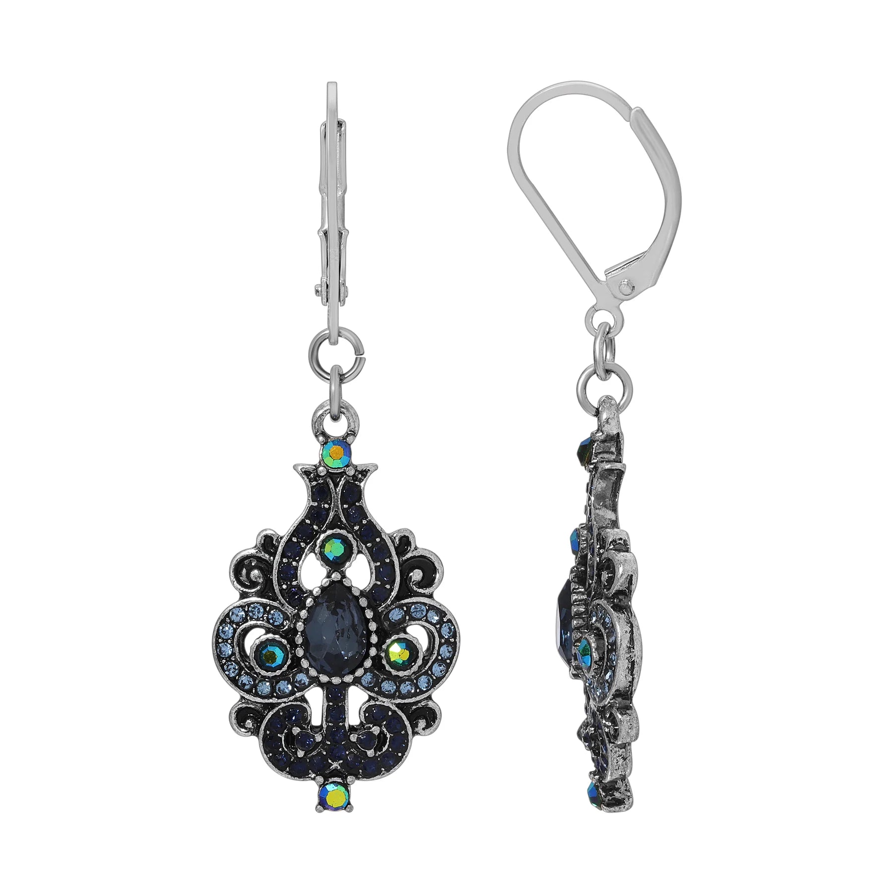 Giovane Iridescent AB Crystal & Blue Stone Spade Drop Earrings