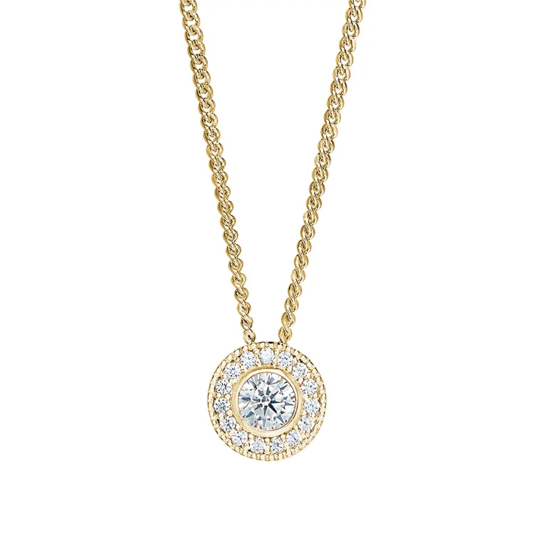 Gold Micropave Round Simulated Diamond Birth Gem Pendant with Simulated Diamonds on 18" Curb Chain