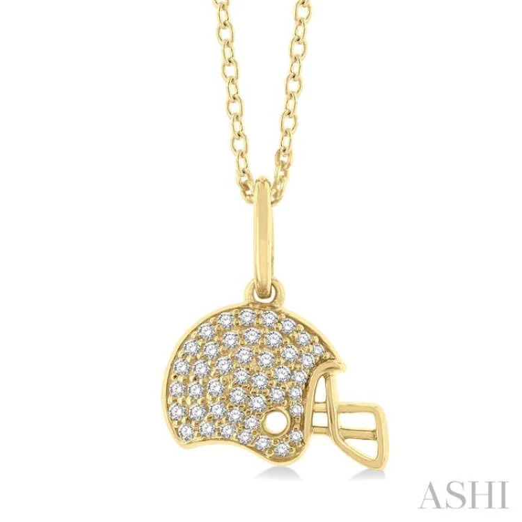 1/5 ctw Petite Football Helmet Round Cut Diamond Fashion Pendant With Chain in 10K Yellow Gold