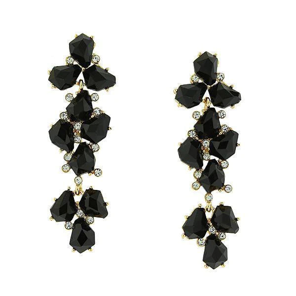 Jet Black & Crystal Accent Linear Earrings