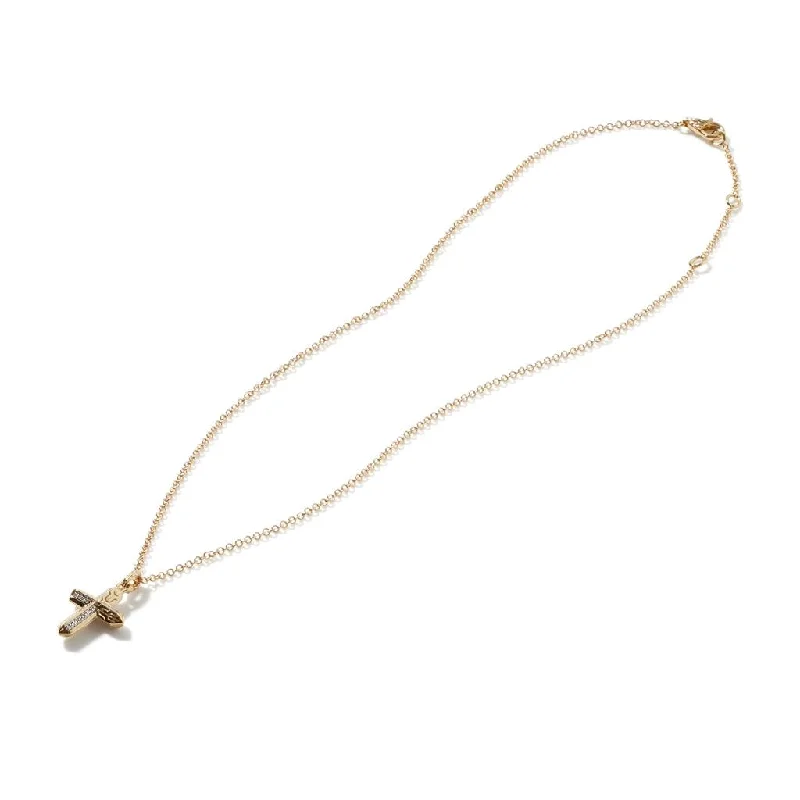 John Hardy Yellow Gold Diamond Pave Cross Necklace