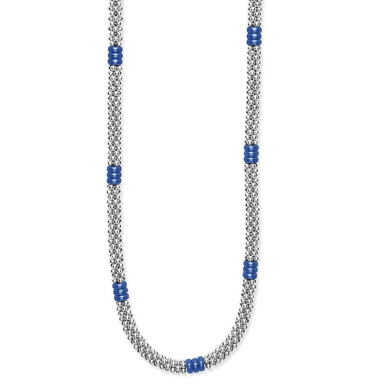 LAGOS Blue Caviar Ceramic Three Bead Station Necklace