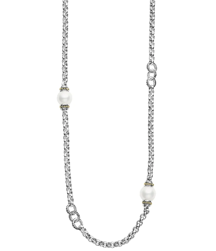 LAGOS Signature Caviar Five Pearl Link Necklace