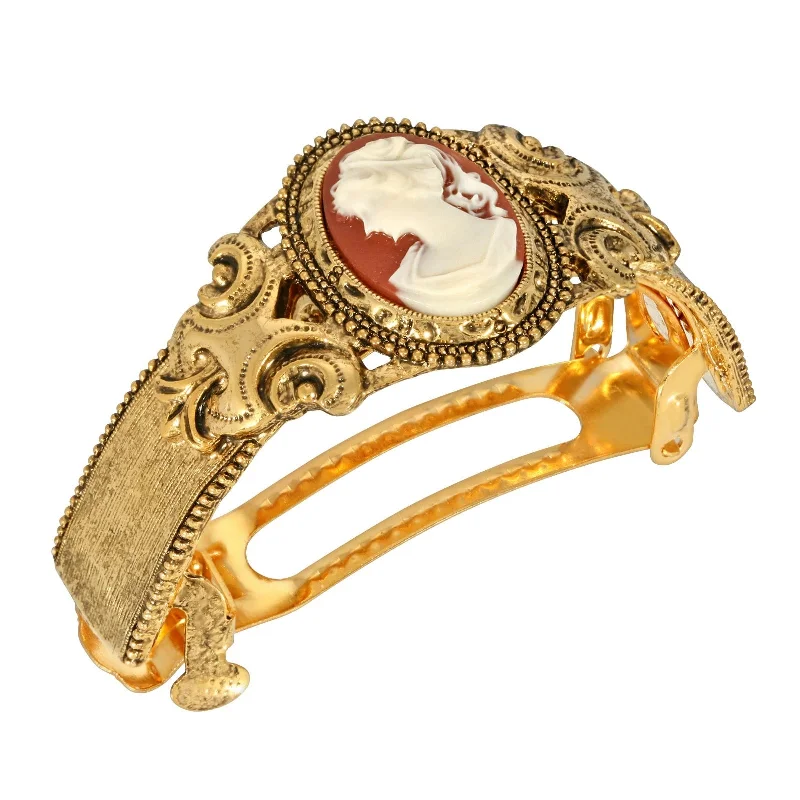 Oval Carnelian Red Cameo Ponytail Holder