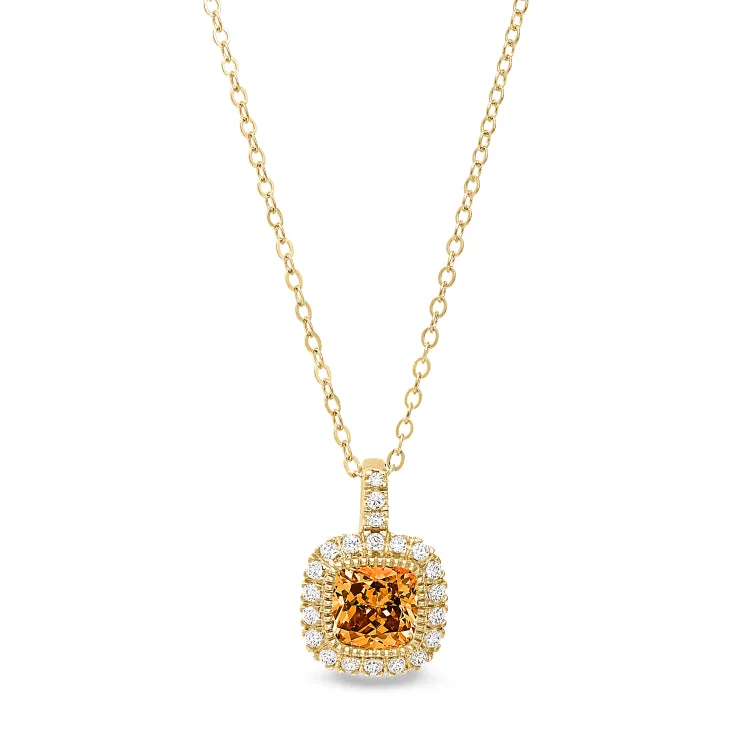 Gold Finish Sterling Silver Micropave Simulated Citrine Pendant with Simulated Diamonds on 18" Cable Chain