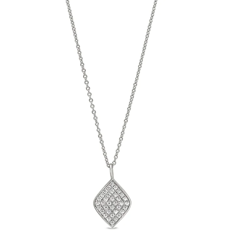 Platinum Finish Sterling Silver Micropave Diamond Shaped Pendant with Simulated Diamonds on 16"-18" Adjustable Chain