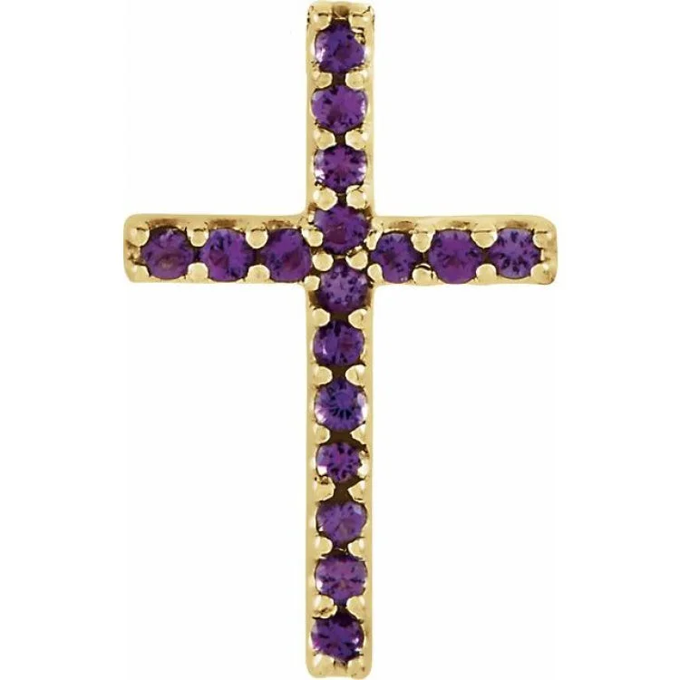 14K Yellow Natural Amethyst Petite Cross Pendant