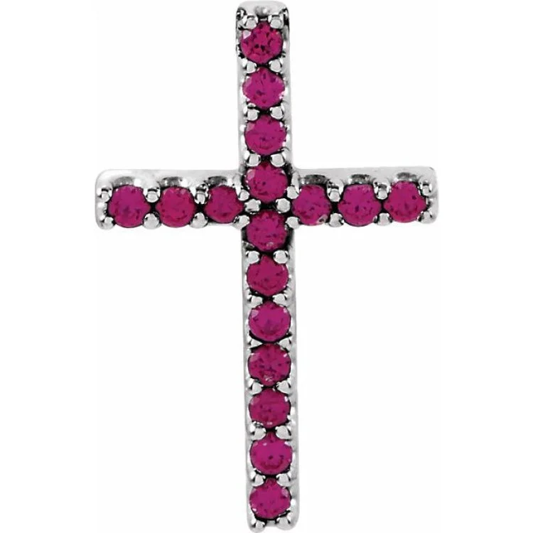 14K White Natural Ruby Petite Cross Pendant