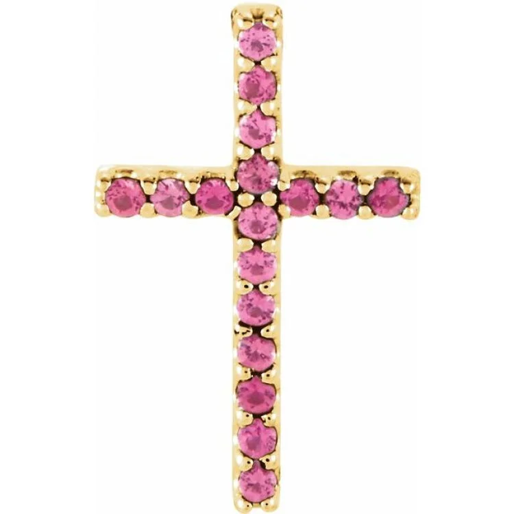 14K Yellow Natural Pink Tourmaline Petite Cross Pendant