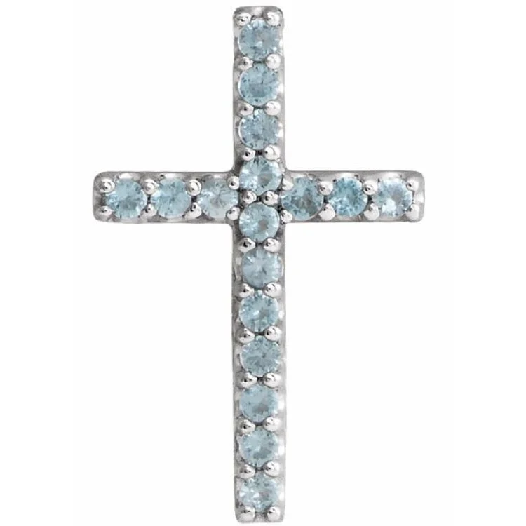 14K White Natural Swiss Blue Topaz Petite Cross Pendant