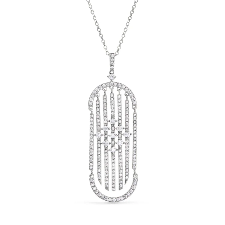 Platinum Finish Sterling Silver Micropave Cascade Pendant with Simulated Diamonds on 20" Cable Chain