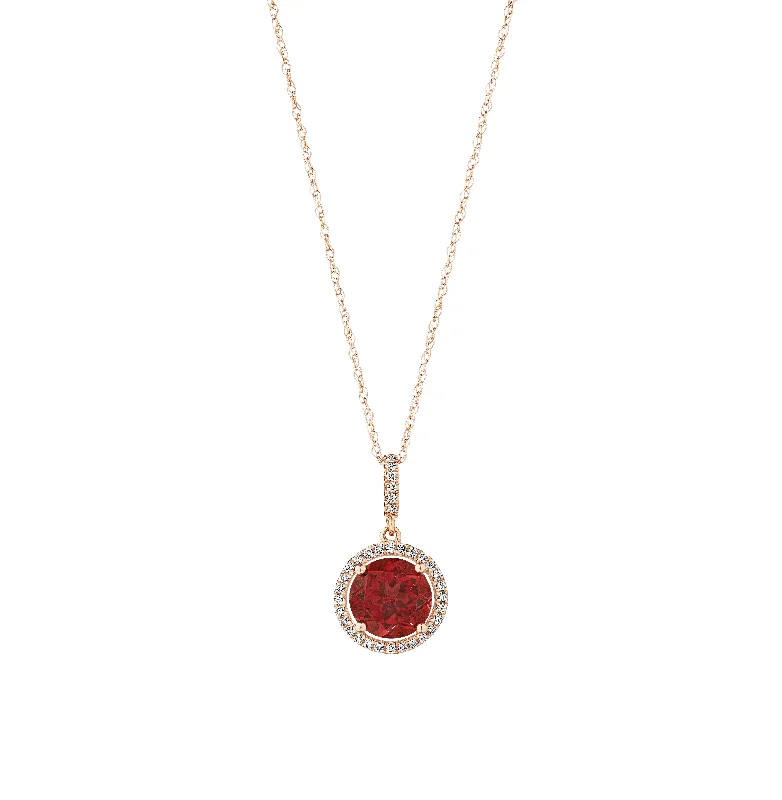 Sabel Rose Gold Round Garnet and Diamond Halo Pendant