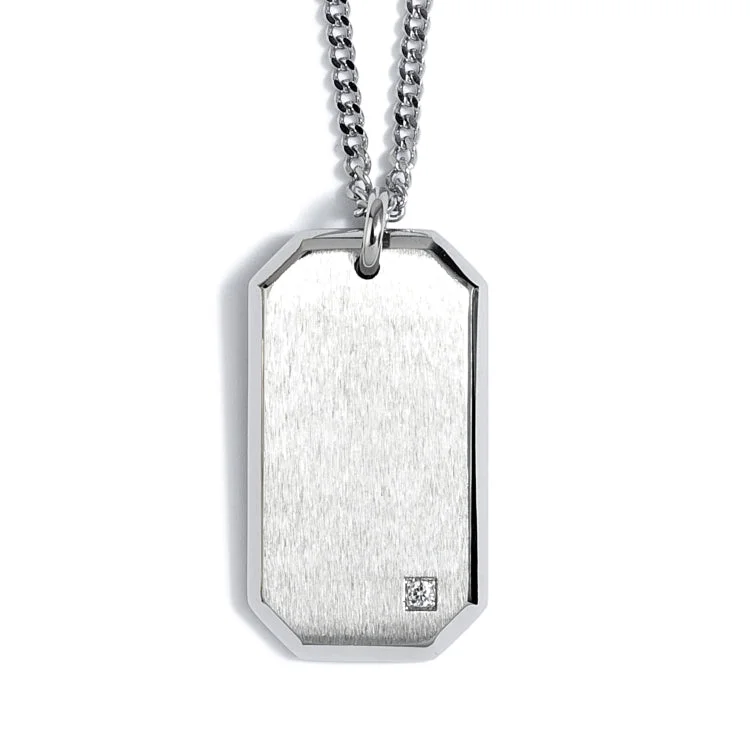 Stainless Steel Satin Finish Dog Tag with Simulated Diamond on 22" 2.5mm Rounded Box Chain