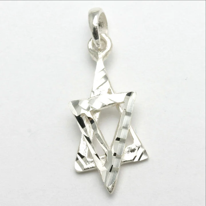 Sterling Silver Star of David Pendant Diamond Cut