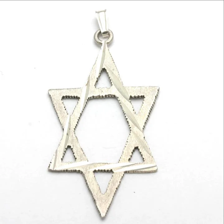 Sterling Silver Jewish Star of David Pendant Large Long