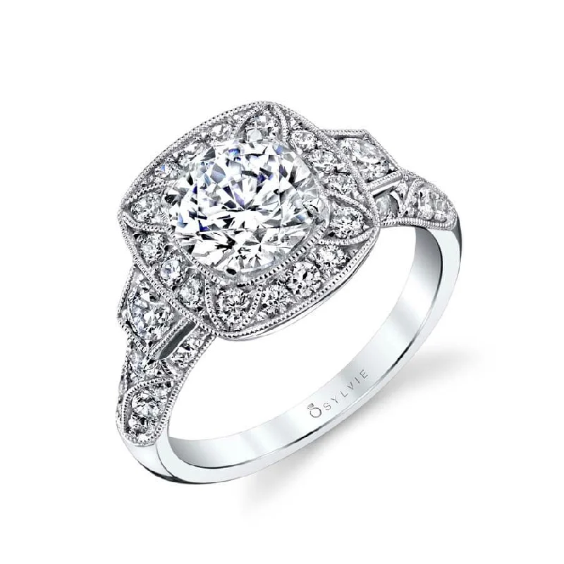 Platinum Cushion Diamond Halo Engagement Ring Setting