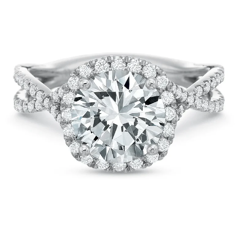 Platinum Extraordinary Twist Shank Cushion Cut Halo Engagement Ring Setting