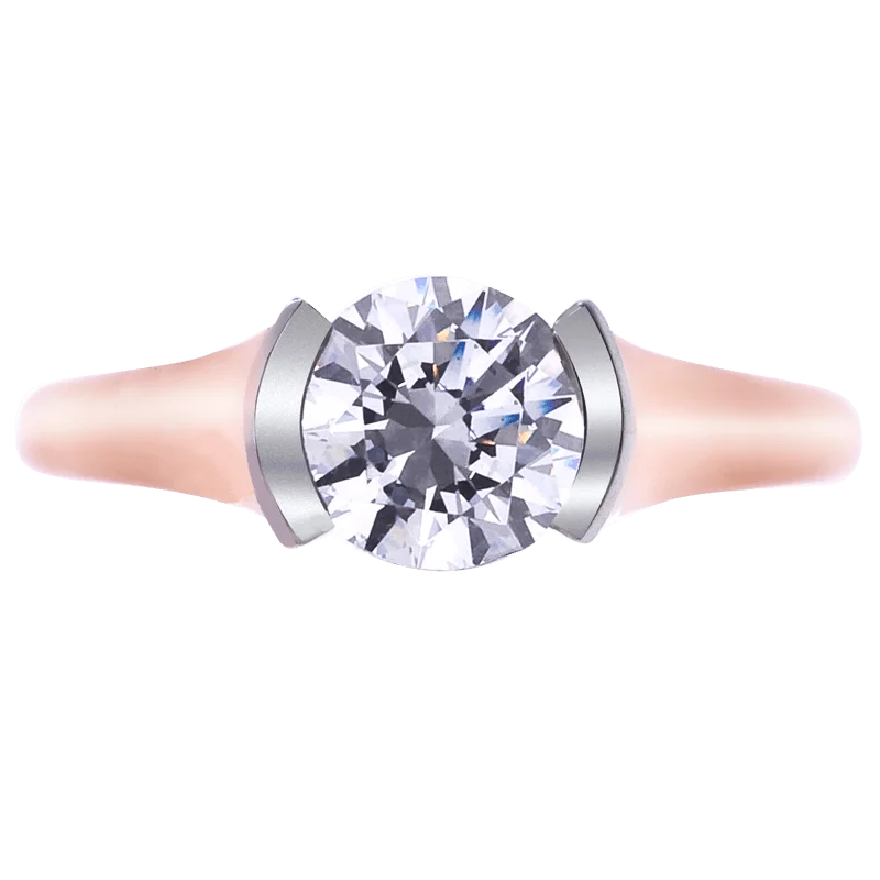 18K Rose Gold and Platinum Semi Bezel Engagement Ring Setting