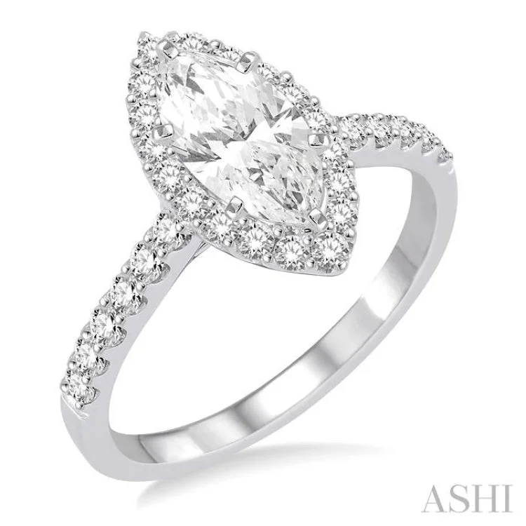 7/8 Ctw Diamond Engagement Ring with 1/2 Ct Marquise Cut Center Stone in 14K White Gold