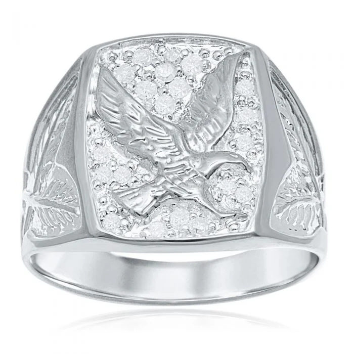 20 Diamonds Eagle Gents Ring in Sterling Silver