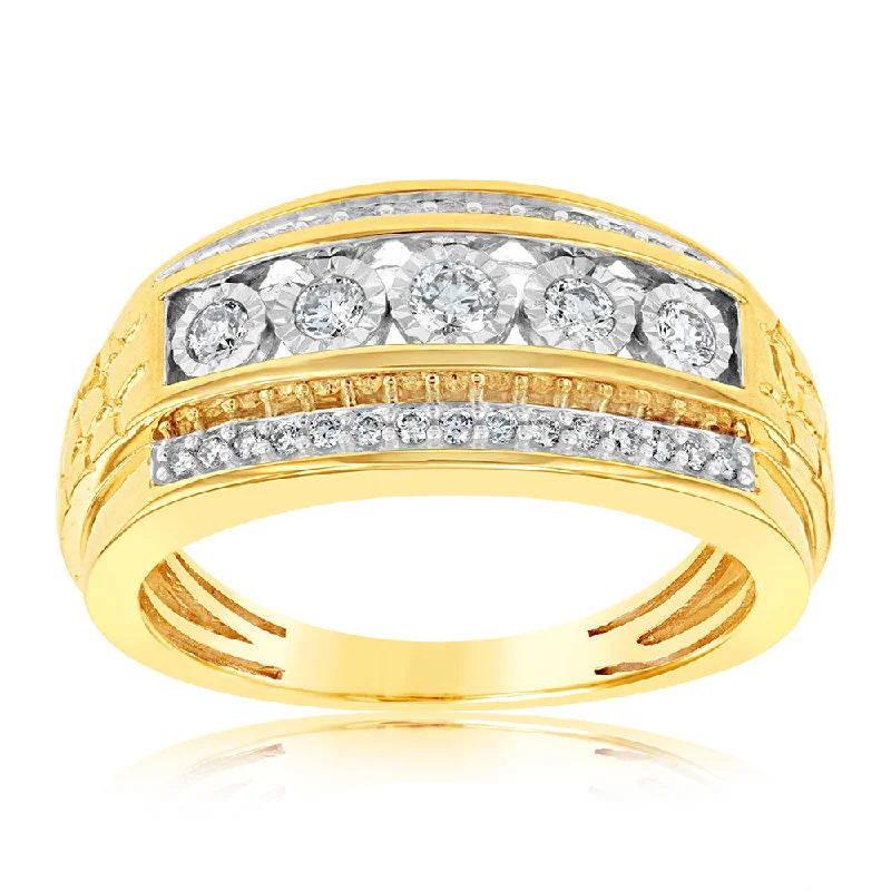 9ct Yellow Gold 1/2 Carat Diamond Mens Ring