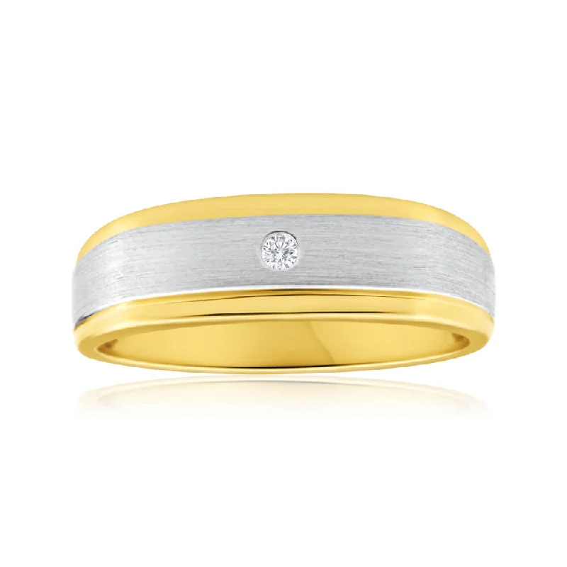 9ct Yellow Gold Diamond Mens Ring with White Gold Rhodium