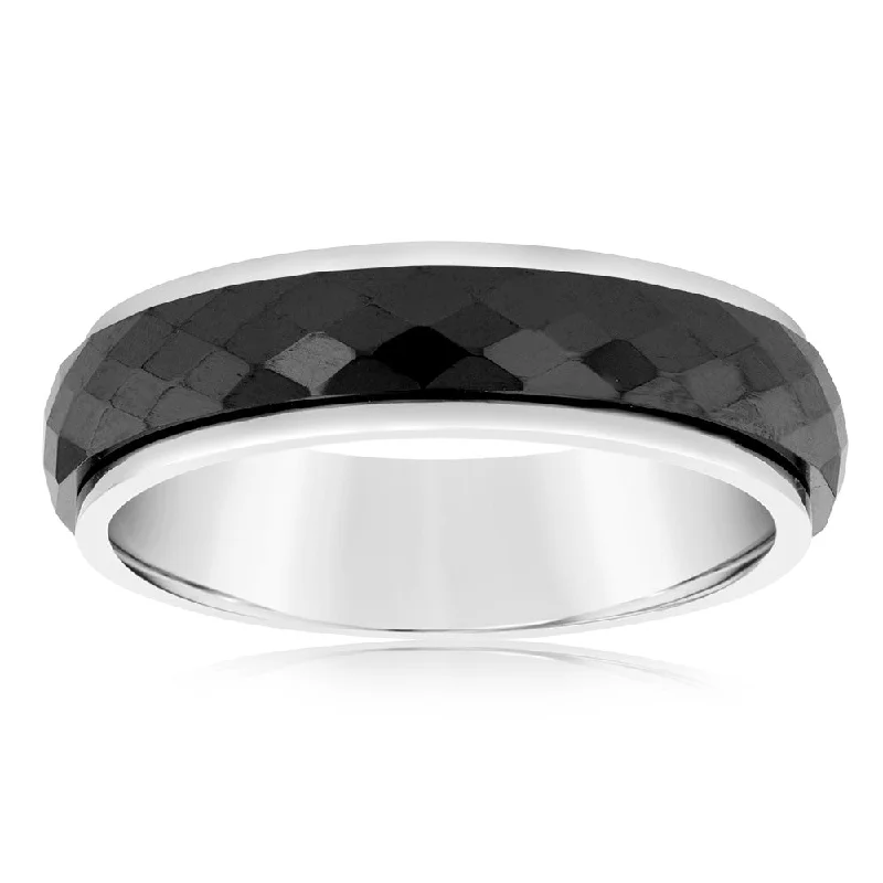 Forte Stainless Steel Diamond Cut Black 6mm Wide Ring