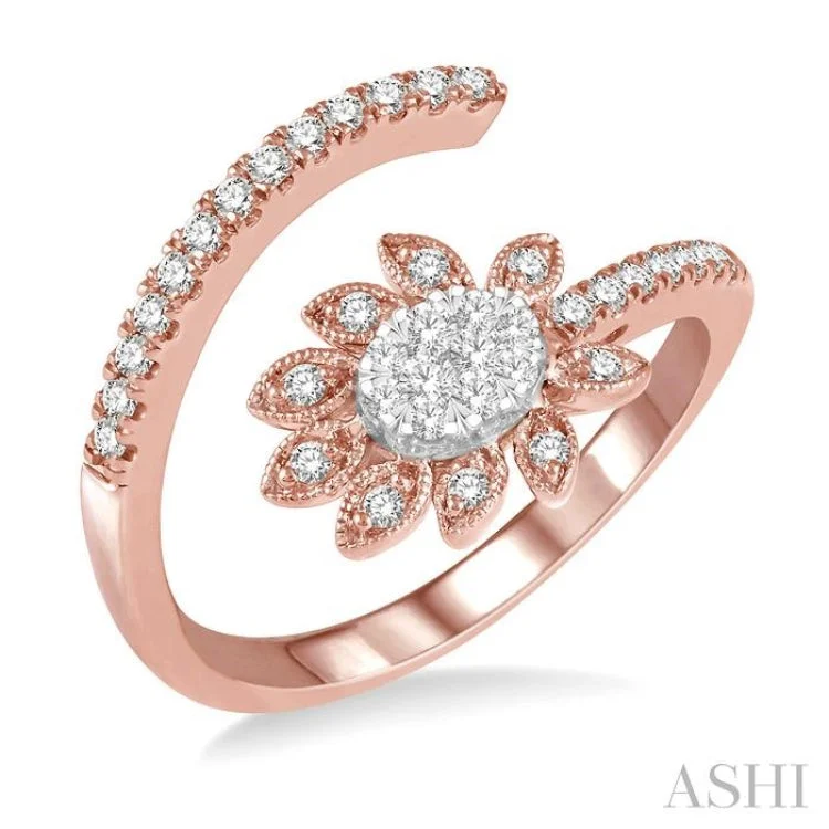 1/3 ctw Open End Floral Accent Lovebright Round Cut Diamond Ring in 14K Rose and White Gold