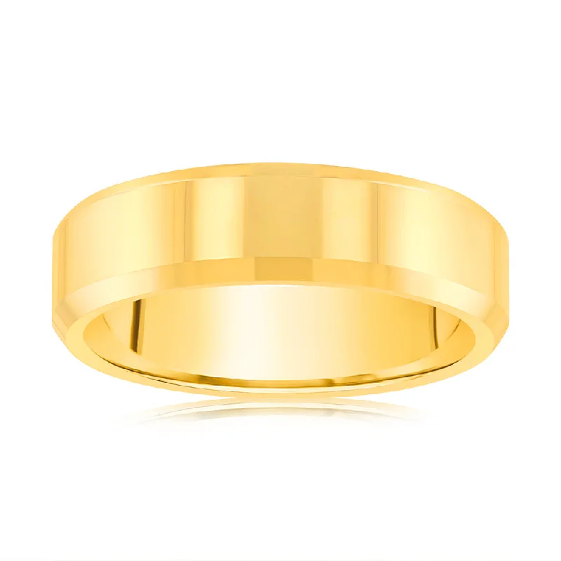 Matt Finish Beveled Edge Gold Polished Tungsten Ring