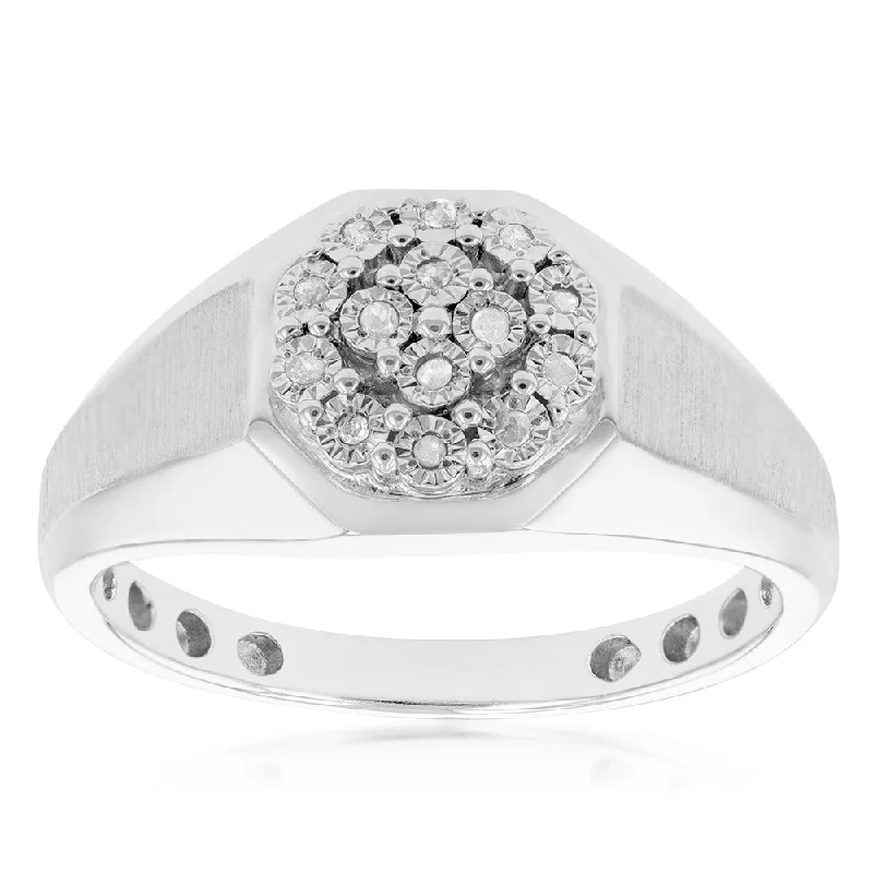 Sterling Silver Gents Ring with 14 Brilliant Cut Diamonds