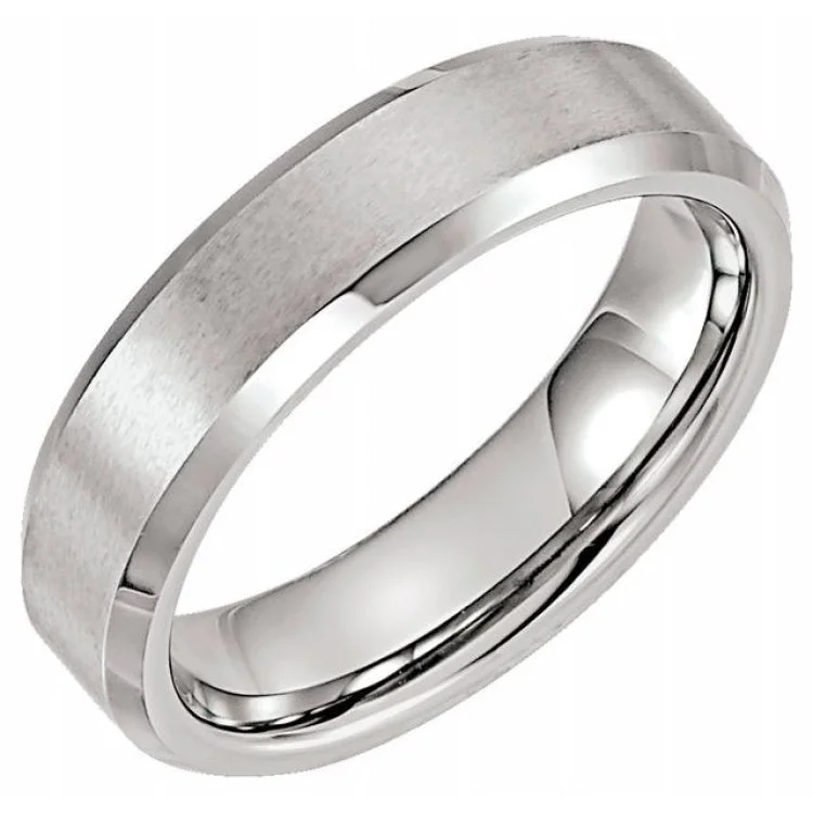 Tungsten 6 mm Satin & Polished Beveled-Edge Band Size 9